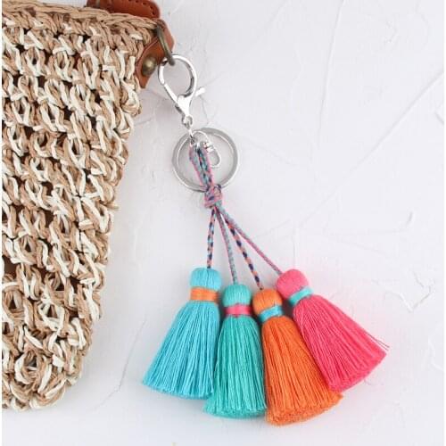 Colorful Handmade Tassel Keychain Bohemian Key Ring For Women Lady Boho Handbag Accessorie Car Hanging Jewelry Gift
