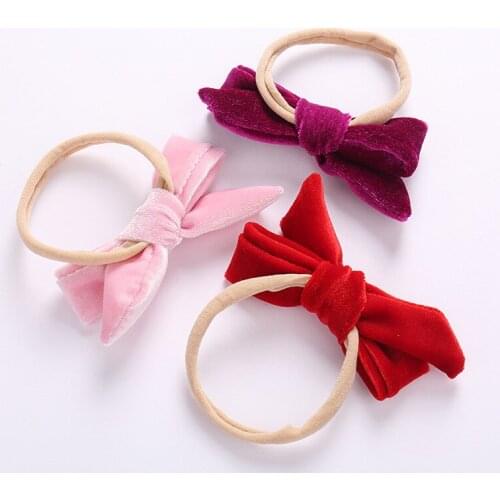 Cute Velvet Hair Bow Headbands for Newborn Kids Soft Elastic Nylon Hair Bands Kids Knotted Headwear Girls Hair Accessories