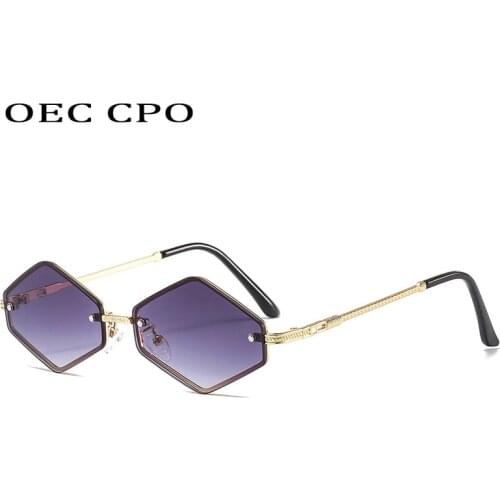 OEC CPO Fashion Rimless Sunglasses Women Men Vintage Polygonal Eyeglasses Female Square Sun Glass Frameless Shades UV400