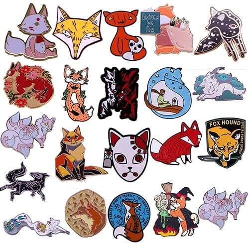 Cartoon Anime Animal Fox Flora Arctic Brooch Pins Enamel Metal Badges Lapel Pin Brooches Jackets Fashion Jewelry Accessories