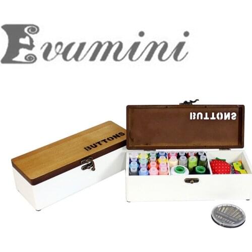 24 * 9 * 7CM Retro Wooden Needle Box Set Sewing Kit Weedding Household Sewing Thread Bag Cross Stitch Tool 24 Stitching Needle
