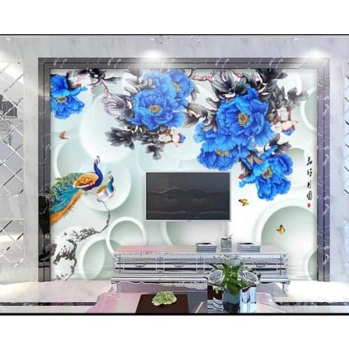 Custom photo wallpaper 3d mural wallpaper for walls 3 d HD Blue Peony Peacock 3D Background Flowers mural background wall papers