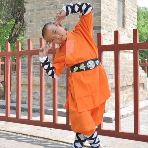 USHINE Professional Orange Shaolin Monk KungFu Uniforms Martial Arts WingChun Suit For Children Adult