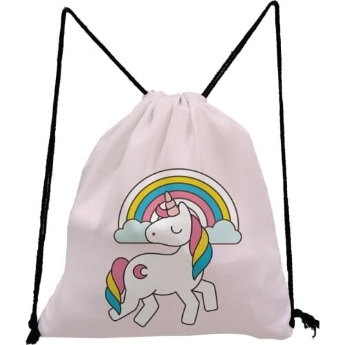 Rainbow Unicorn Printed Backpack Cartoon Animal Drawstring Bags Lovely Fashion Storage Bag High Capacity Shoe Bag to School