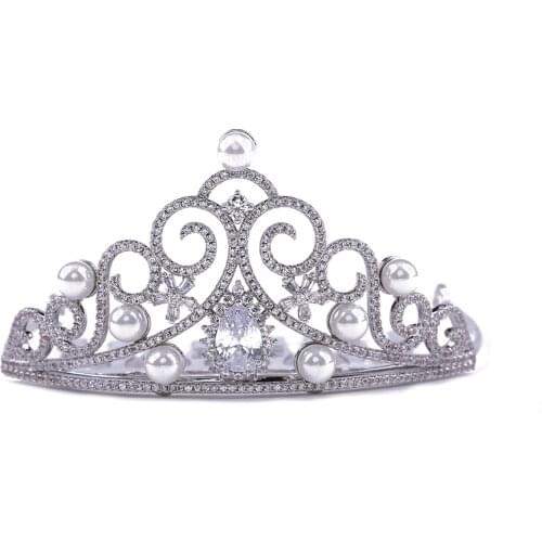 TIRIM Luxury Small Princess Crown Crystal Tiaras Party Favors for Women Girls Toddler Combs Clip Hair Accessories Pearl Zirconia
