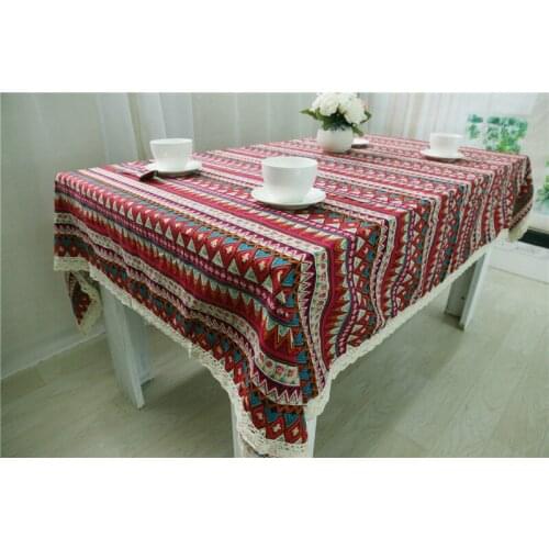 Three-color stripes Table Cloth Vintage Farmhouse Style Tablecloths Handmade Stripes Printed Woven Home Party Dining Room