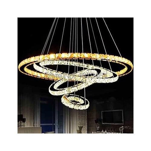 High quality 4 Ring Remote Control One Light Hall Hotel LED k9 Crystal Pendant Lights Stainless Steel Size:80+60+40+20cm