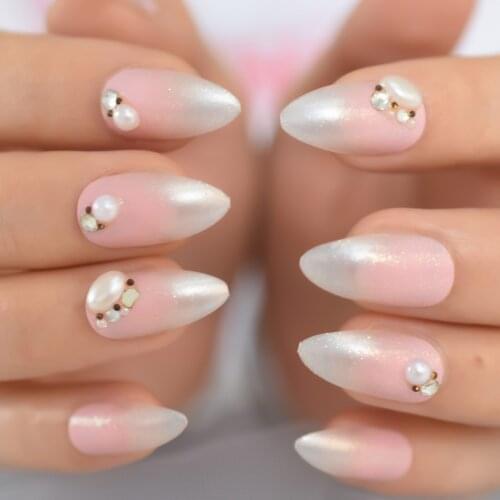 Jewelry Fading With France Design Medium-Short Sharp Almond Full Cover Nails Supplies Putty Charms Kawii Fingernails EchiQ