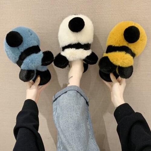 Womens plush slippers womens shoes cute dog comfortable Baotoufluffysandalsindoorhouseholdfurslipperswinter warmslippers women