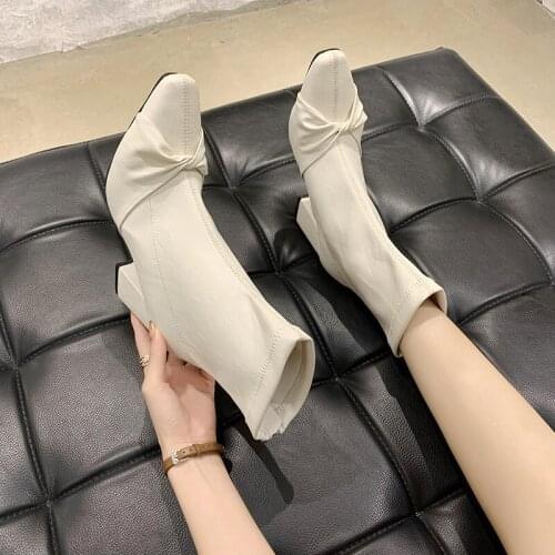 Ladies Martin Boots Sexy Pointed Toe Solid Color Bow Zipper Spring And Autumn Temperament High-Heeled Ankle Boots