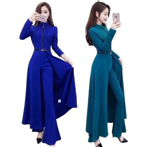 2021 Elegant New Spring 2pcs Tweed Womens Set Suit OL Lady Work Office Wear High Waist Split Long Outwear + Wide Leg Pants