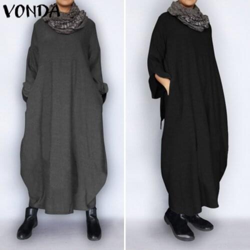 Winter Sweatshirts Dress Women Robe VONDA 2021 Casual Muslim Sundress Casual Long Sleeve Maxi Long Dress Vestidos