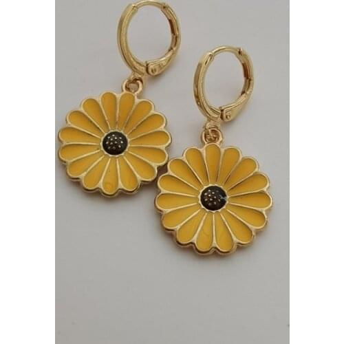 Gold Daisy Sunflower Flower Hoop Earring Endless Hoops Huggies Dangle Earring Simple Earrings Everyday/gift for Her
