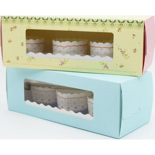 10pcs/lot-27.5*11*10cm Blue/ Yellow/ Pink Roll Cake Gift Box 4 pieces of Cupcake storage Box DIY Baking Packaging
