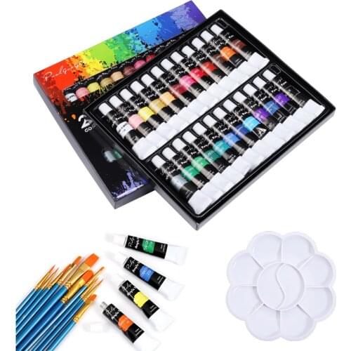 24 Colors Acrylic Paints Brush Set 12ml Tubes Artist Drawing Painting Pigment for DIY Painting Epoxy Resin Mold Supplies