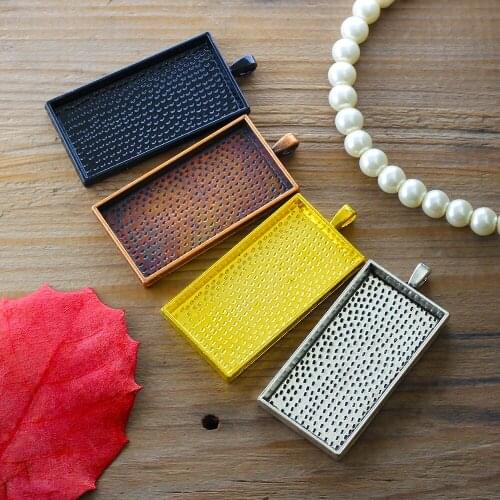 3 pcs Fit 24X47mm Cabochon Setting Antique Silver Bronze Rose Gold Black Color Plated Square Cameo Base Blank Tray Zinc Alloy