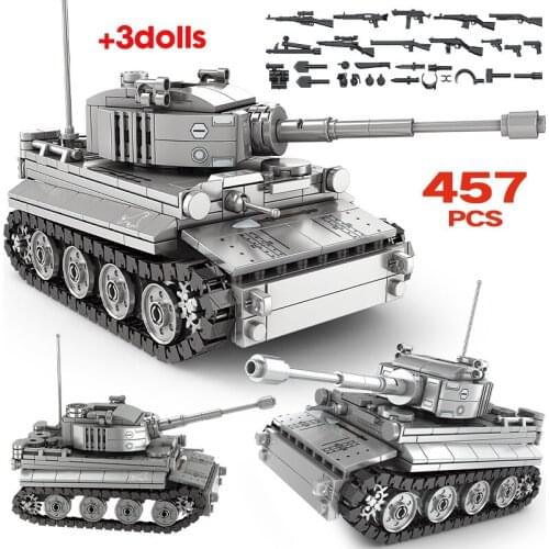 457pcs WW2 Military Panther Tank Building Blocks City Technical Weapons Tracked Vehicle Army Soldier Figures Toys For Children