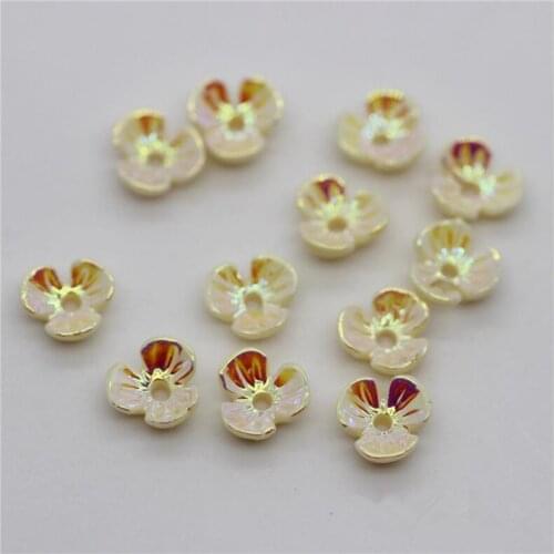 SIXTY TOWFISH 50 Pieces DIY Jewelry Accessories 7mm Mix AB Colors Resin Flower Clover With Hole Plastic Beads