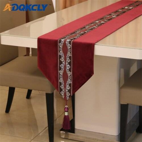 ADQKCLY Pretty Chinese Flannel Tassels Table Runner Decoration Home Banquet Wedding Christmas Embroidered Table Flags 32*210cm