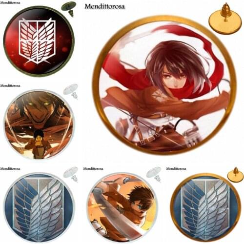Anime Attack on Titan For Girls Retro Style Jewelry With Plated Glass Cabochon Bronze/Silver/Golden Clip Ear Hook Stud Earring