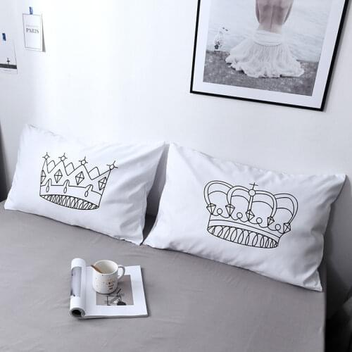 White Couple Crown Home Bedding PillowCase For Your Lovers Personality Fashion 50x75cm Pillow Cover 1Pair Valentines Day Gift