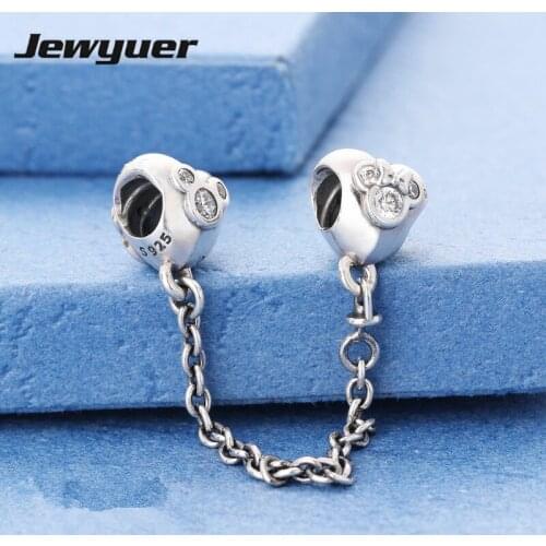 2015 New fine jewelry charms 925 Sterling Silver jewelry Heart of Mickey Safety Chain charm fit brand beads bracelets DIY SF540