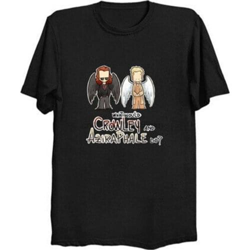 What Would Crowley And Aziraphale Do Good Omens Funny Chibi Black T-Shirt S-6Xl For Youth Middle-Age The Old Tee Shirt