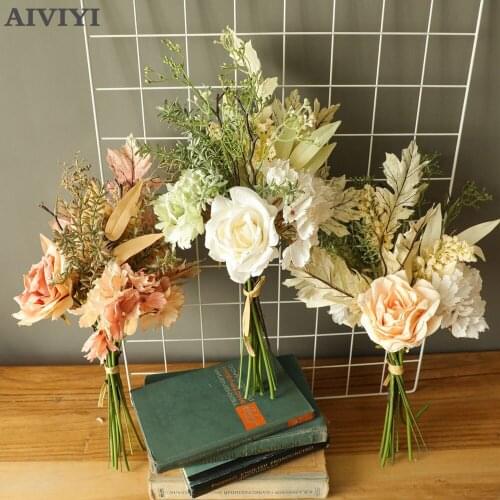 Flora Dry Burned Rose Bunch Wedding Garden Home Decor Autum Party Christmas Decoration Artificial Fake Flowers Plantas Wall