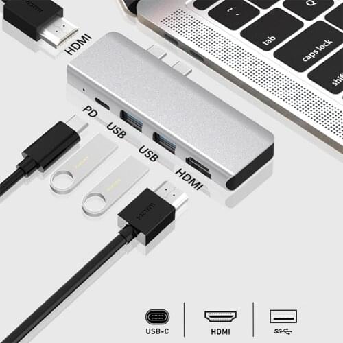 5-in-2 Docking Station Type-C Interface To Dual Hdmi-compatible Output High-speed Transmission Faster Power Transfer