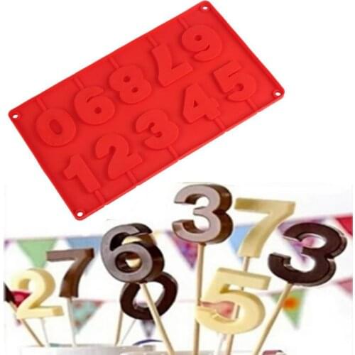 0-9 Numbers Lollipop Mold DIY Bakeware Silicone 3D Handmade Pop Sucker Sticks Lolly Candy Chocolate Mold Sticks Shape Moulds