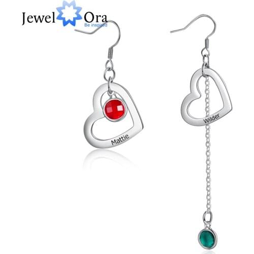 JewelOra Personalized Christmas Name Engraved Heart Earrings Customized Asymmetrical Drop Earrings for Women Gift for Mothers