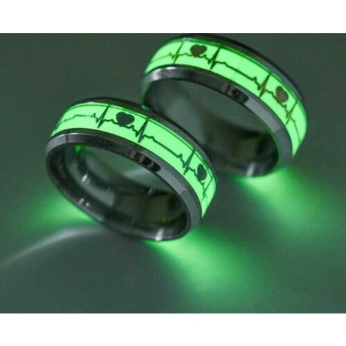 AsJerlya Stainless Steel Luminous Finger Ring For Women Men Glowing In Dark Heart Couple Wedding Bands Jewelry Gift Accessories