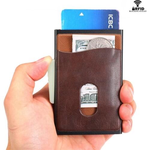 BISI GORO 2020 RFID Blocking Card Holder Metal Box High Quality Card Wallet Casual Back Pocket Automatic Coin Purse