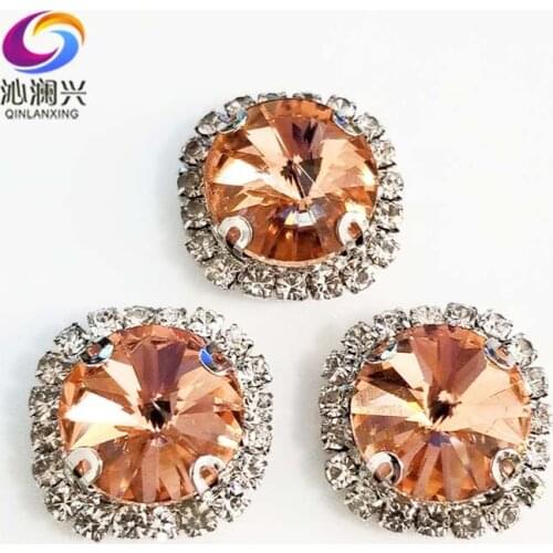 Round shape top glass crystal rhinestones with hole,Water red Silver bottom sew on stone for Diy Clothing accessories SWWK08