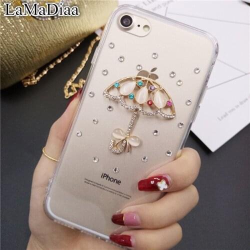 LaMaDiaa Bling Rhinestone and Pearl umbrella Girl Phone Case For Xiaomi 10 Pro 9 8 SE For Redmi 9T 8 7 Note 9S Pro 8 7 6 5 Pro