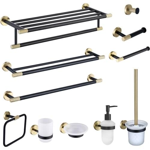 Matte Black Bathroom Accessories Hardware Set Towel Bar Rail Towel Rack Hook Soap Dish Toilet Brush Tumbler Holder Paper Holder