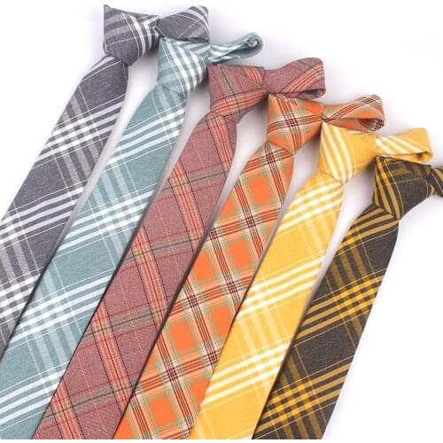 Fashion Skinny Neck Ties Casual Plaid Necktie For Wedding Business Boys Suits Cotton Tie Slim Men Necktie Gravatas