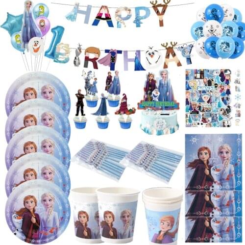 Frozen Party Blue Cartoon Characters Themes Disposable Cutlery Sets Napkins Paper Plates For Child Birthday Supplies Party Decor