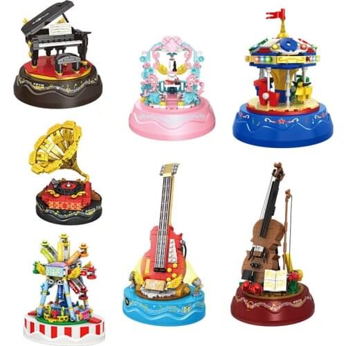 New Carousel Music Box Building Blocks Piano Violin Phonograph Guitar Model Bricks Educational Toys for Children Girl Xams Gift