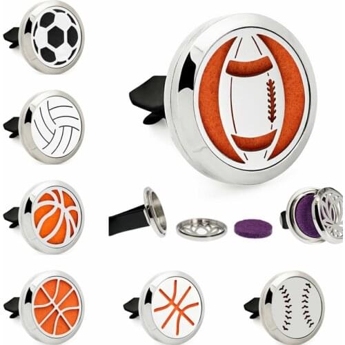 New 30mm Essential Oil Car Diffuser Locket Vent Clip sports football basketball Aroma Perfume Locket Free 10Pads Random