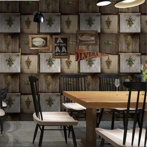 Beibehang Metal handle Drawer wood grain wallpaper hotel background wall Industrial wind wallpaper Retro vintage deep embossed