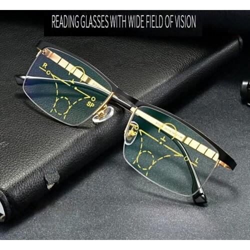 Progressive Multifocus Reading Glasses See Near and Far Women Men Ultralight Titanium Alloy Semi-rim Anti Blu Ray 1 2 3 to 4