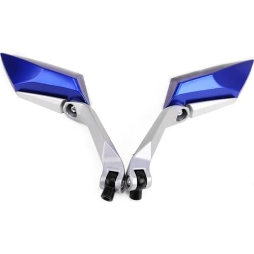 Pair rear-view mirror for motorcycle Scooter tread screw 8mm 10mm M8 M10 blue color