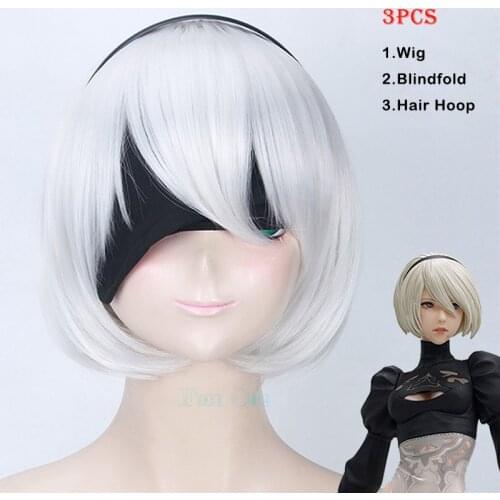 Game NieR: Automata Costume Play YoRHa No.2 Type B 2B YoRH 2A 9S Cosplay Wig White Wig Heat Resistant Fiber Hair + Free Wig Cap