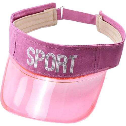 Unisex Summer Plastic Visor Hats for Kids Sun Visor Cap Transparent Embroidery Letters Sport Cute Cap Pink White Purple Blue