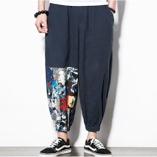 Chinese Style Casual Men Harem Pants Men Jogger Pants Men Fitness Trousers Male Chinese Traditional Harajuku Kimono Pants KK3337