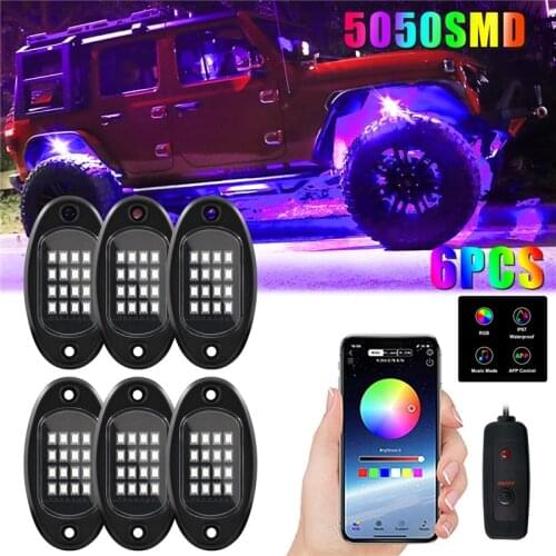 RGB LED Rock Lights Atmosphere Light Waterproof Music Lighting Kit with APP Remote Control for Jeep Off Road Truck Car ATV SUV