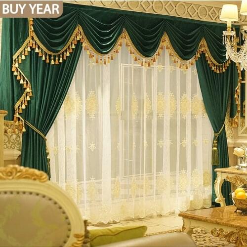 Luxury Curtains for Living Dining Room Bedroom Gold Velvet Fabric Curtains High-end Villa Valance Curtains Tulle Customization