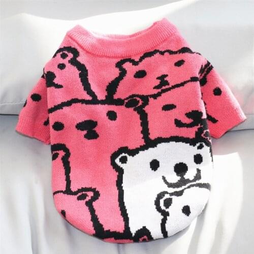 Pink Bear Dog Clothes Pet Knitted Sweater Cartoon Warm Autumn and Winter Clothe Puppy Fashion Clothes XS-XL