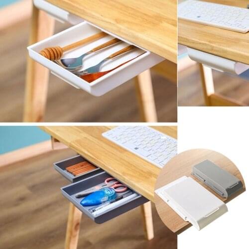 Self-Adhesive Under Desk Drawer Makeup Organizer Desktop Sundries Storage Box Stationery Supplies Pencil Tray Pen Holder